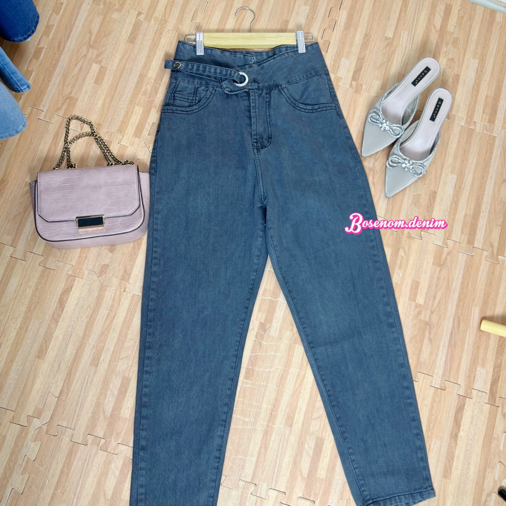 Jual BOSENOM CELANA JEANS WANITA BOYFRIEND HIGHWAIST RING BELTED