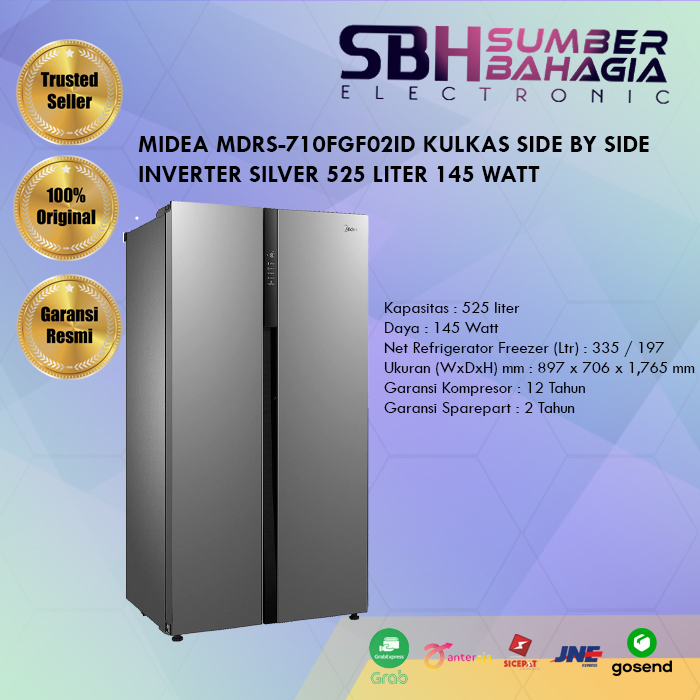 Jual MIDEA MDRS 710FGF02ID KULKAS SIDE BY SIDE INVERTER SILVER 525