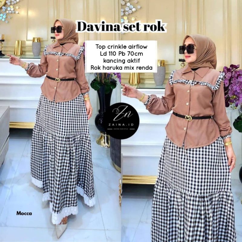 Jual Baju Setelan Wanita Muslim Davina Set Rok Fashion Perempuan Dewasa