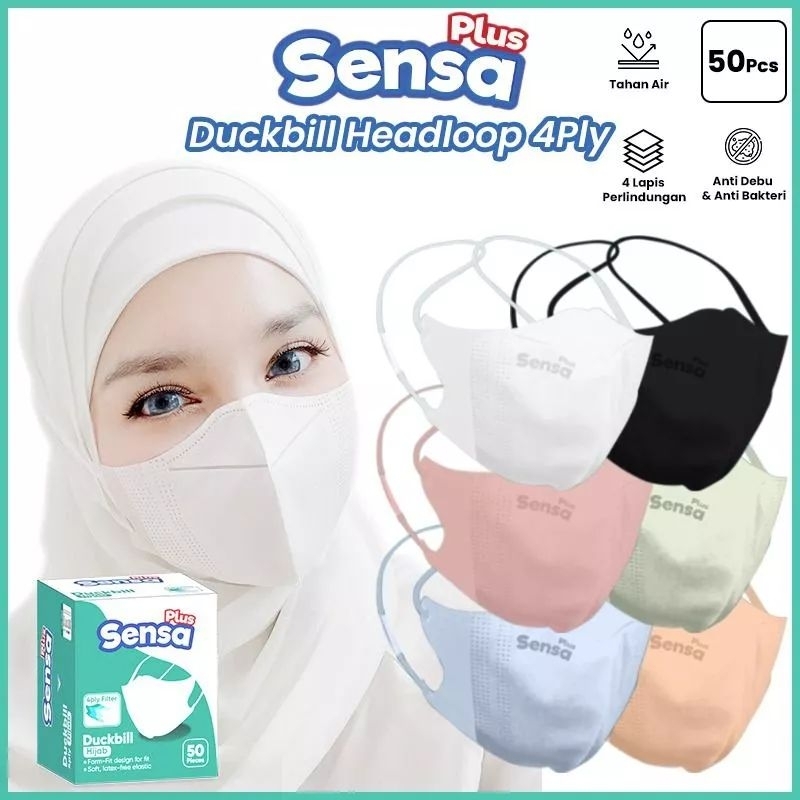 Jual Masker Duckbill Hijab 4Ply Sensa Plus 1 Box Isi 50pcs Shopee