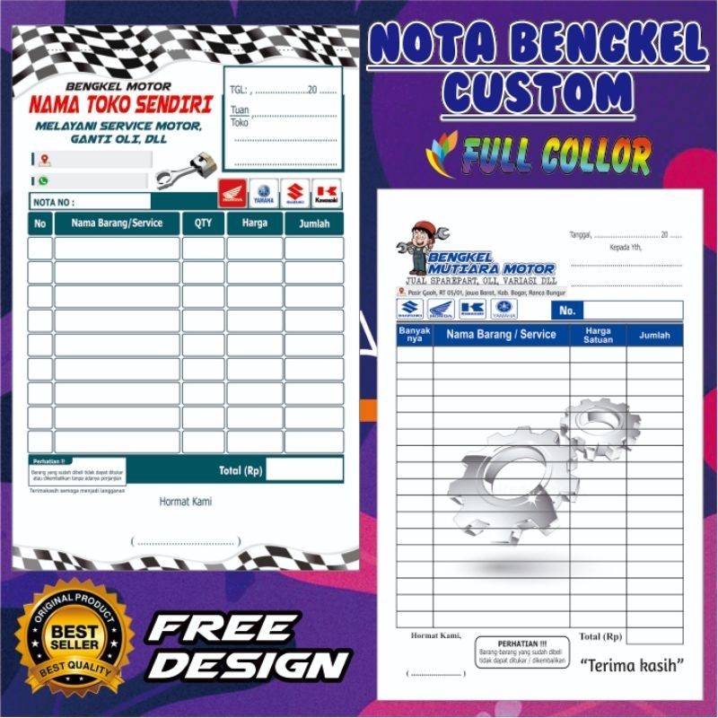 Jual Nota Bengkel Custom Ply Isi Lembar Tanpa Rangkap Nota