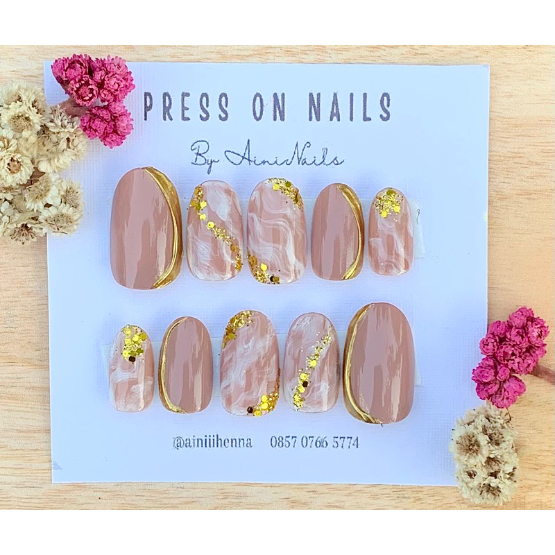 Jual Nail Art Fake Nails Kuku Palsu Marble Nude Shopee Indonesia