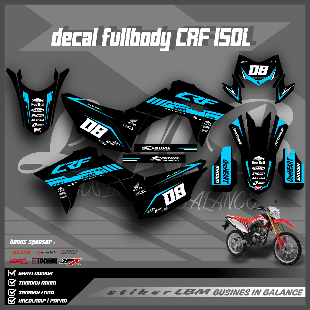 Jual DECAL CRF 150 L SUPERMOTO FULL BODY HITAM SUPER GLOSSY DOFF DESAIN