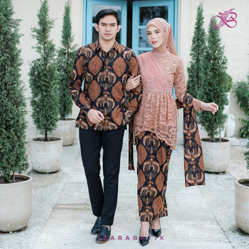 Jual Dayana Mocca Setelan Baju Kebaya Batik Modern Couple Wisuda