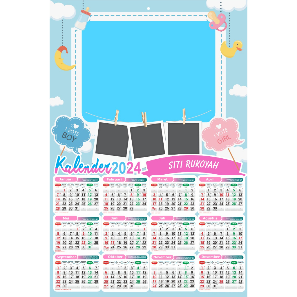 Jual Kalender 2024 Tema BABY CUTE Bisa Pakai Foto Sendiri Bahan Anti