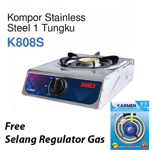 Jual Kompor Gas 1 Tungku Murah Stainless Sanex Free Selang Regulator