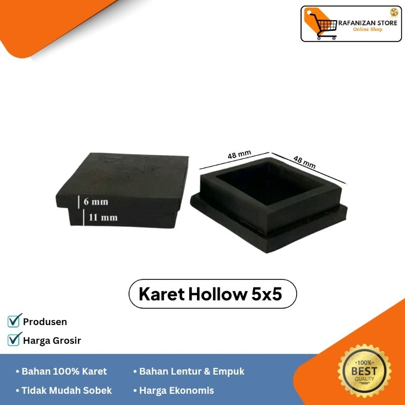 Jual Karet Kaki Hollow 5x5 Kopong Karet Alas Kaki Meja Kursi Rak Besi