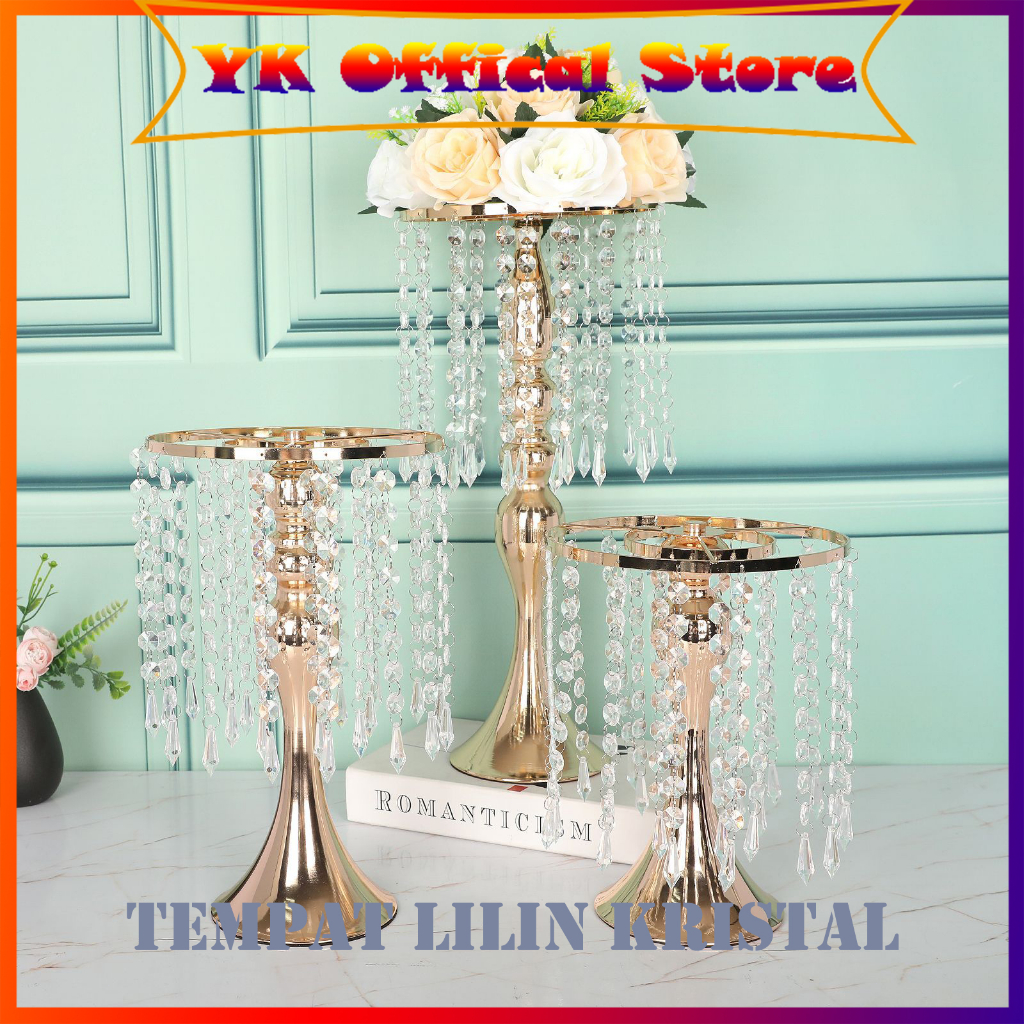 Jual 1PC Crystal Ferris Flower Standing Holder Lilin Dengan Rumbai