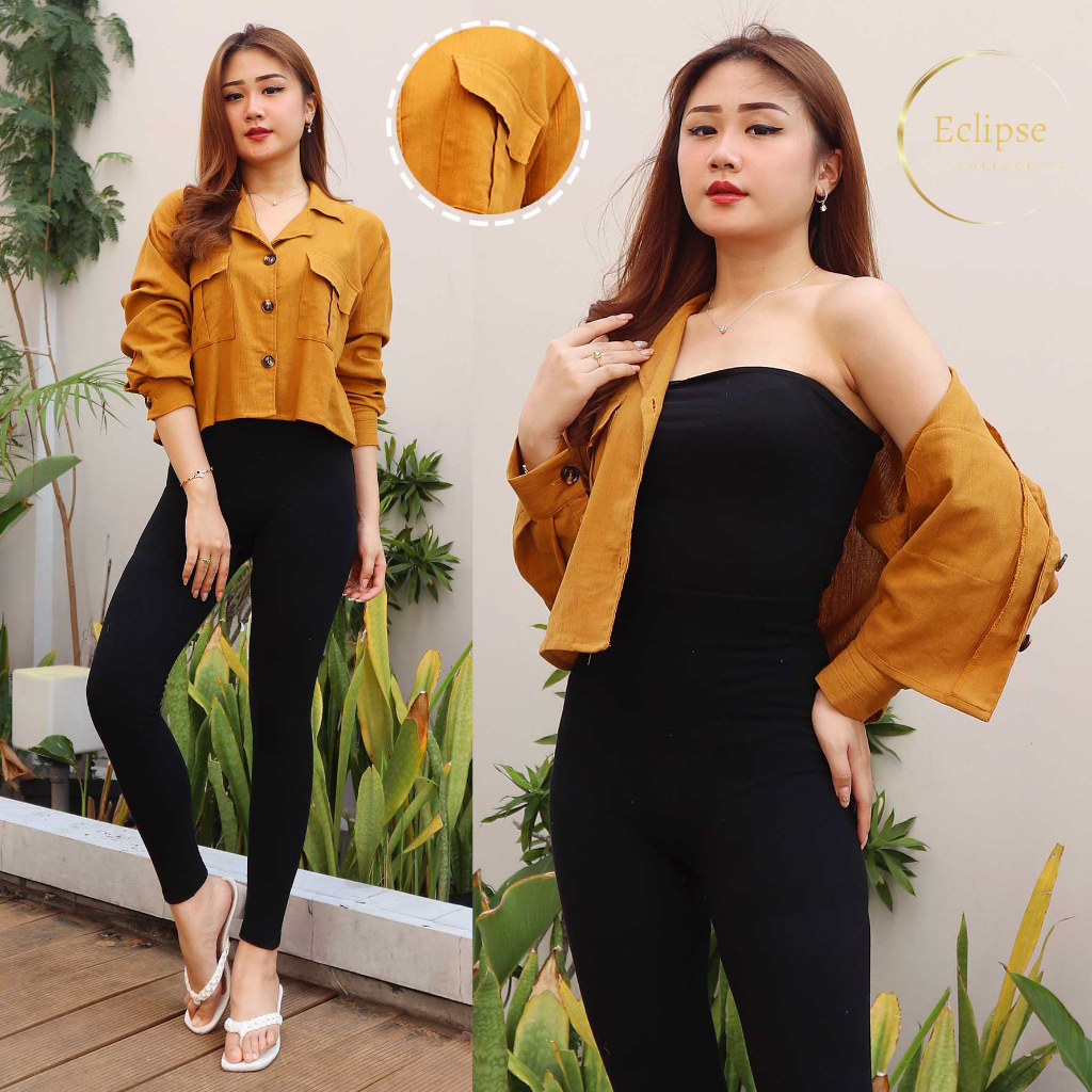 Jual Alexa Kemeja Kantor Atasan Wanita Oversized Crop Top Outer Linen