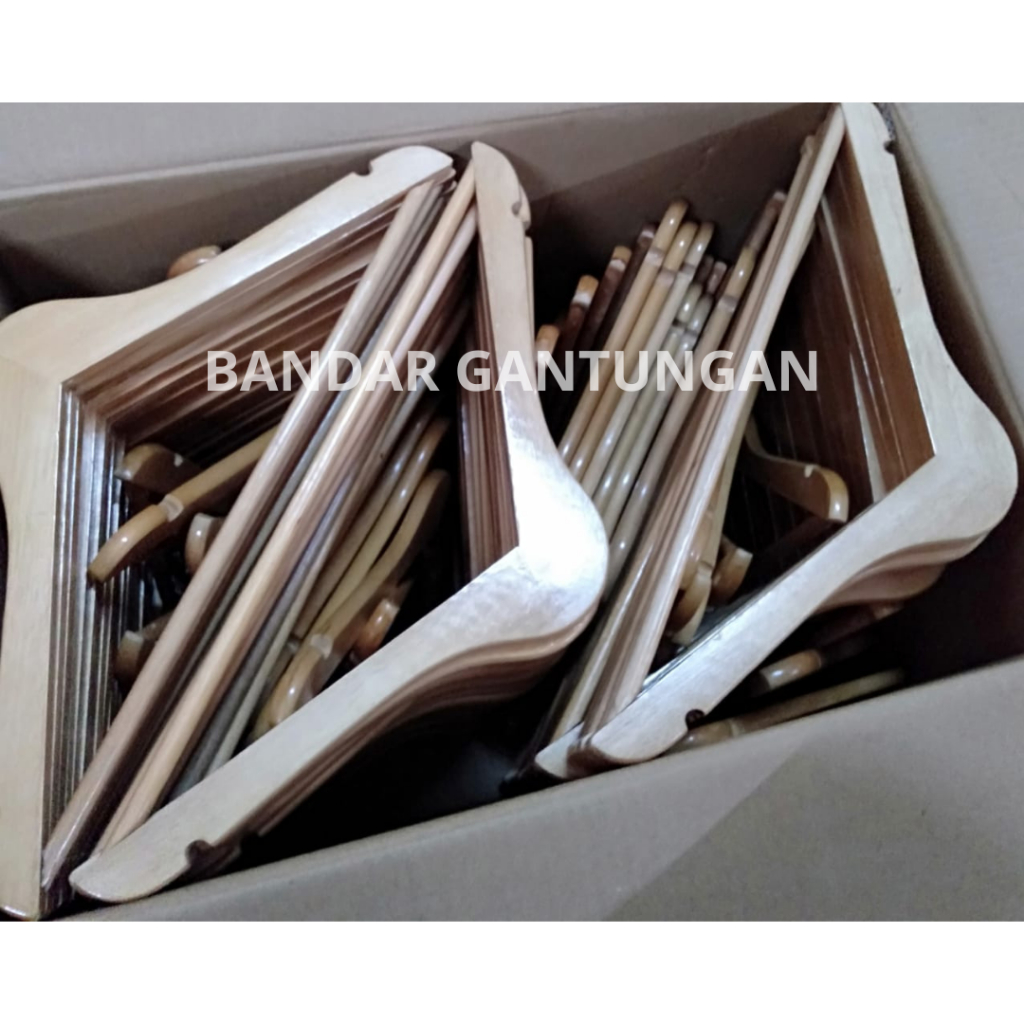 Jual PAKET 50 PCS Hanger Kayu Natural Pakai Palang Gantungan Baju Kayu