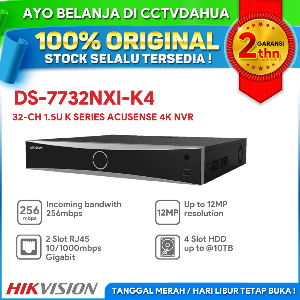 Jual HIKVISION DS 7732NXI K4 NVR 32CH 1 5U 4 SLOT HDD ACUSENSE 4K H 265