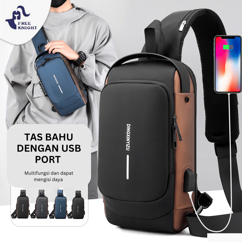 Jual Freeknight Tas Selempang Pria Multifungsi Usb Charger Anti Maling