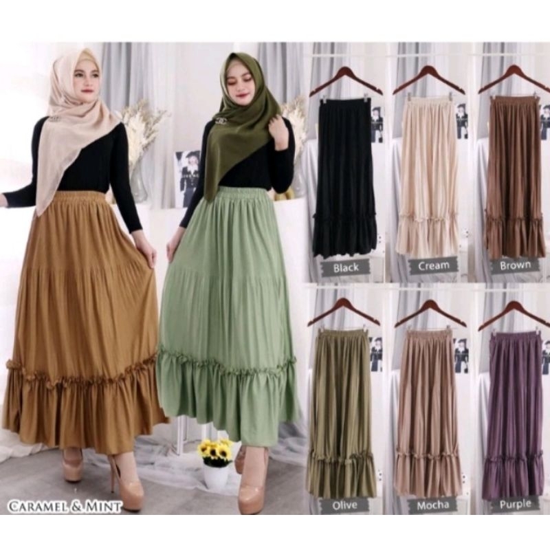 Jual GS ROK PLISKET TUTU ROK 2 TINGKAT ROK PLISKET PANJANG MUSLIM MAXY