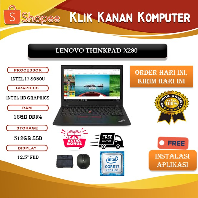 Jual PROMO LAPTOP LENOVO THINKPAD X280 INTEL CORE I7 RAM 16GB 512GB SSD