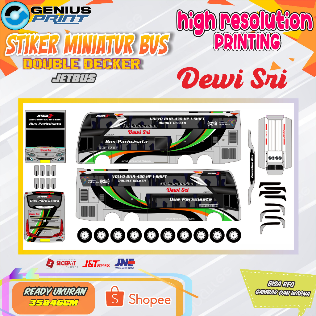 Jual Stiker Miniatur Bus Double Decker Livery Dewi Sri Efisiensi