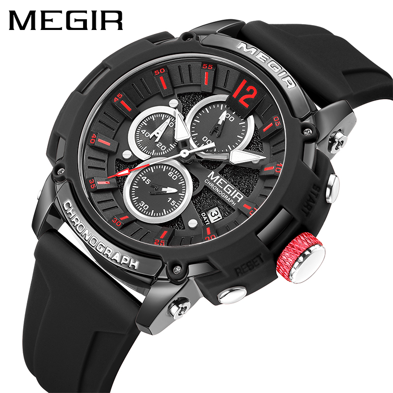 Jual Megir Jam Tangan Pria Analog Chronograph Tali Rubber Luminous