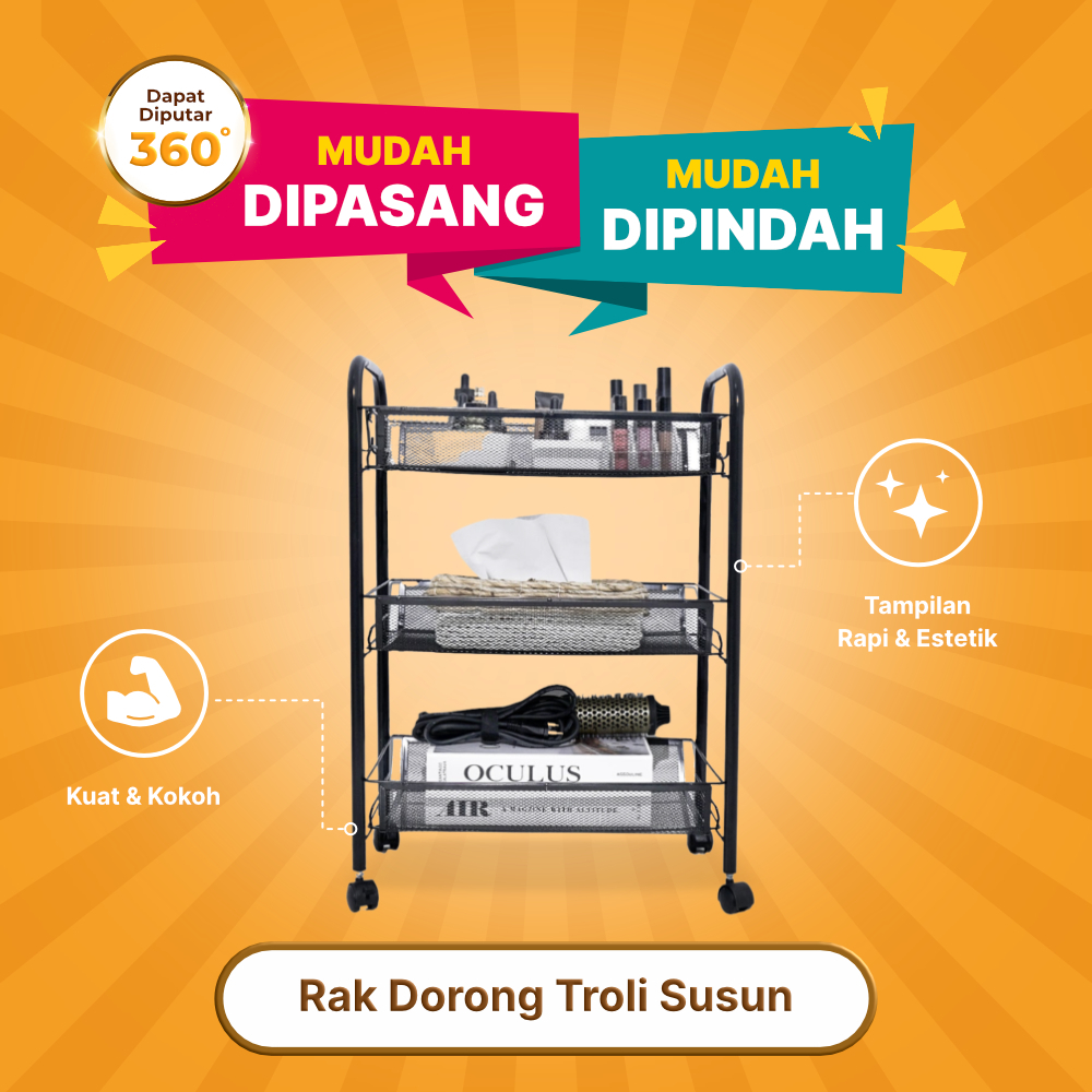 Jual Rak Dorong Troli Roda Penyimpanan Serbaguna 3 Dan 4 Tingkat Untuk