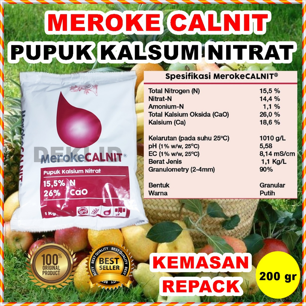 Jual Calnit Meroke 200 Gram Kemasan Repack Pupuk Kalsium Nitrat Calcium