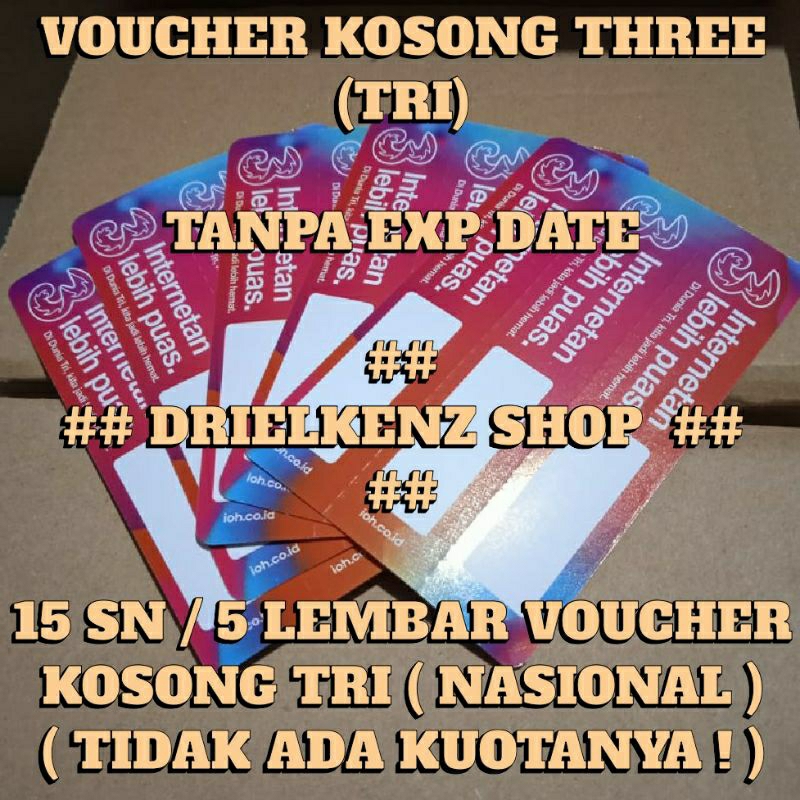 Jual Voucher Kosong Tri 15 SN 5 Lembar Voucher Three Kosong Shopee