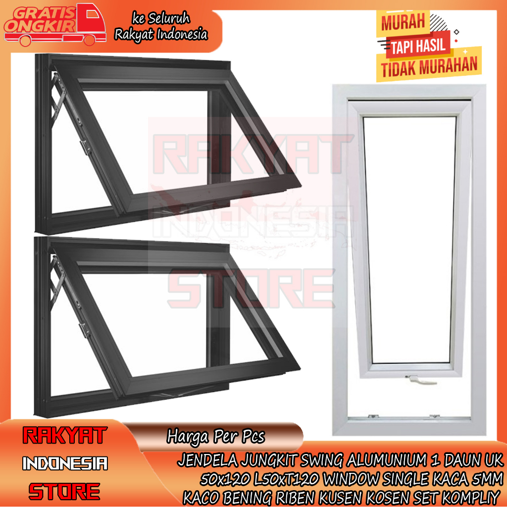 Jual JENDELA ALUMINIUM JUNGKIT SWING L50xT120 50x120 1 DAUN WINDOW