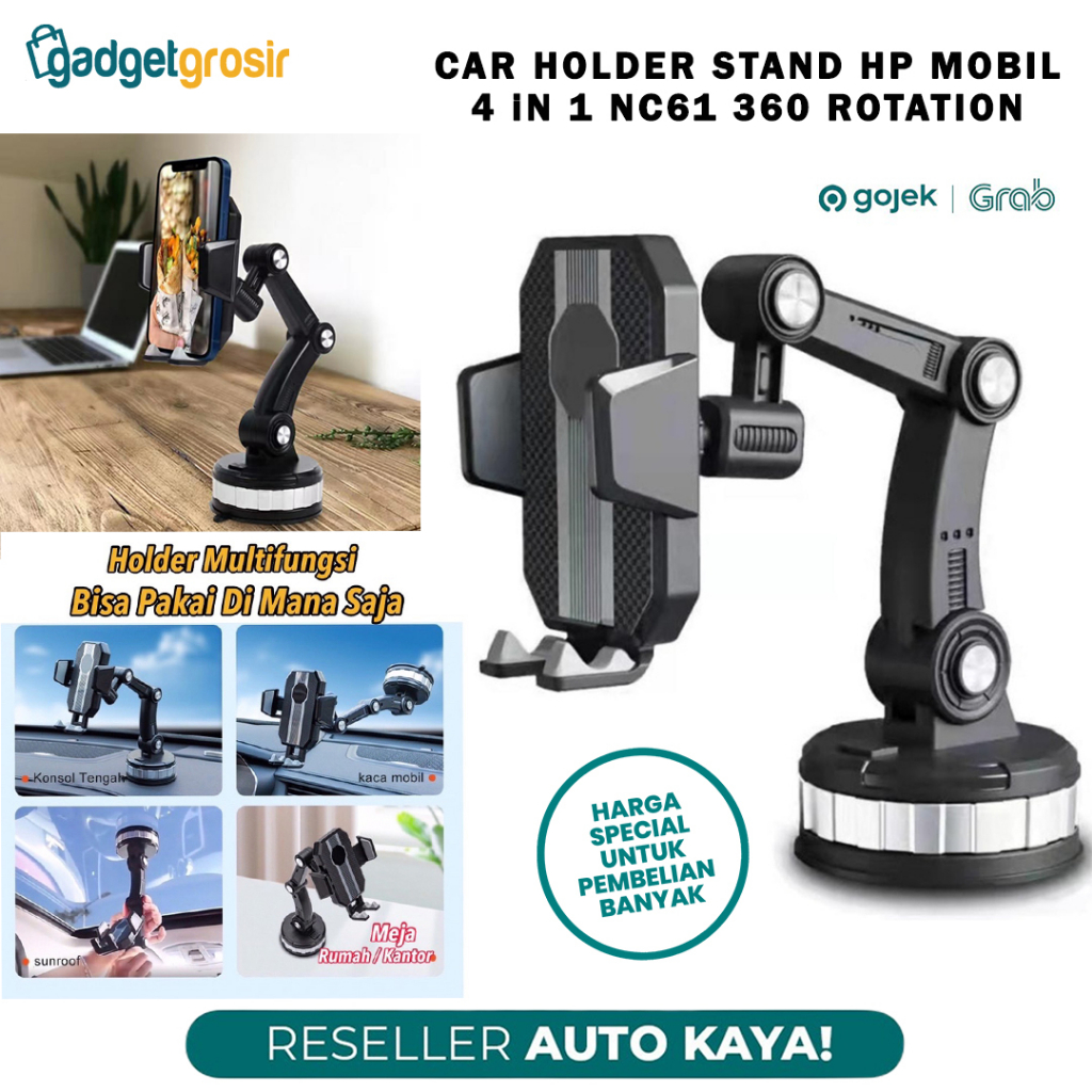 Jual Car Holder Stand HP Mobil 4in1 HD61 NC61 360 Rotation Bisa