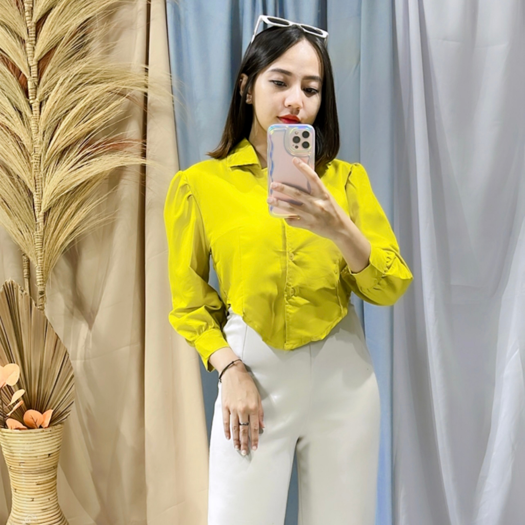 Jual Rx Fashion Atasan Kemeja Crop Puff Chia Lengan Panjang Baju Crop