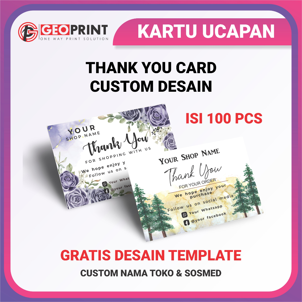 Jual Kartu Ucapan Terima Kasih Isi Thankyou Card Custom Gratis