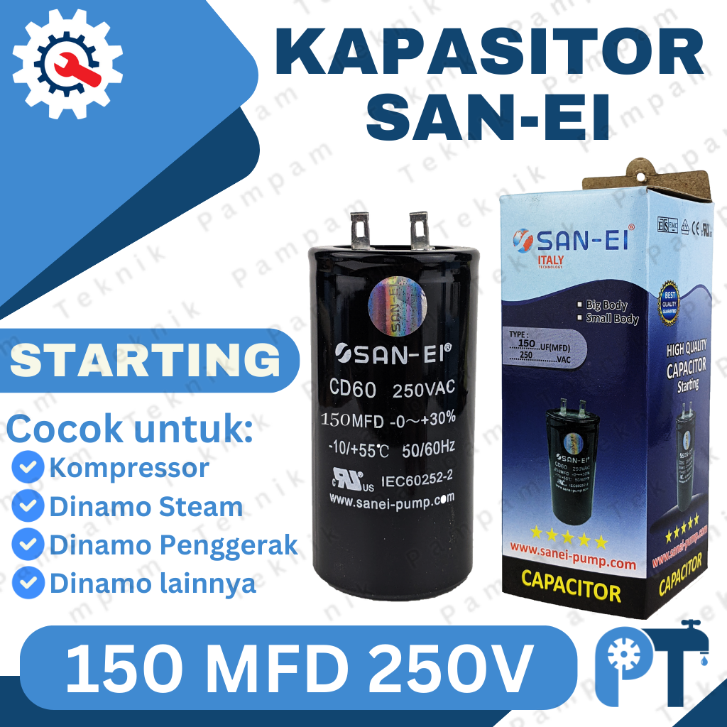 Jual KAPASITOR STARTING 150MFD 250V SAN EI SOKET CAPACITOR START SANEI