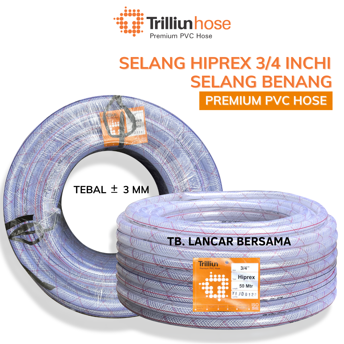 Jual Selang Benang Inchi Hiprex Trilliun Hose Per Roll Meter