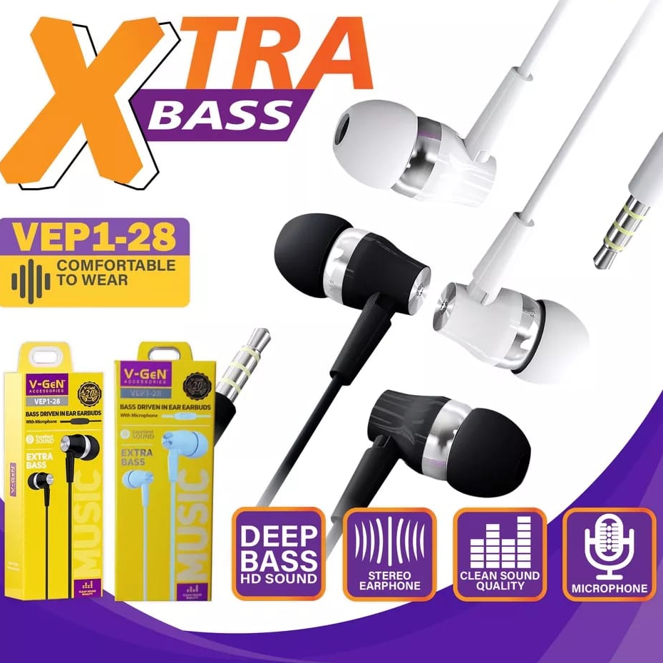 Jual Earphone Headset V Gen Vep Wired Earphone Xtra Bass Hansfree