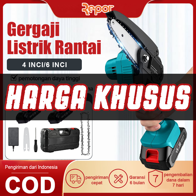 Jual Chainsaw Gergaji Listrik Cordless Rantai Elektrik Mini 24V 6 4