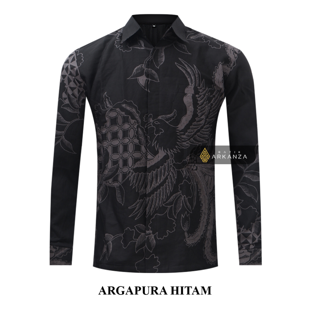 Jual Batik Arkanza Motif Argapura Hitam Hem Atasan Kemeja Baju Batik