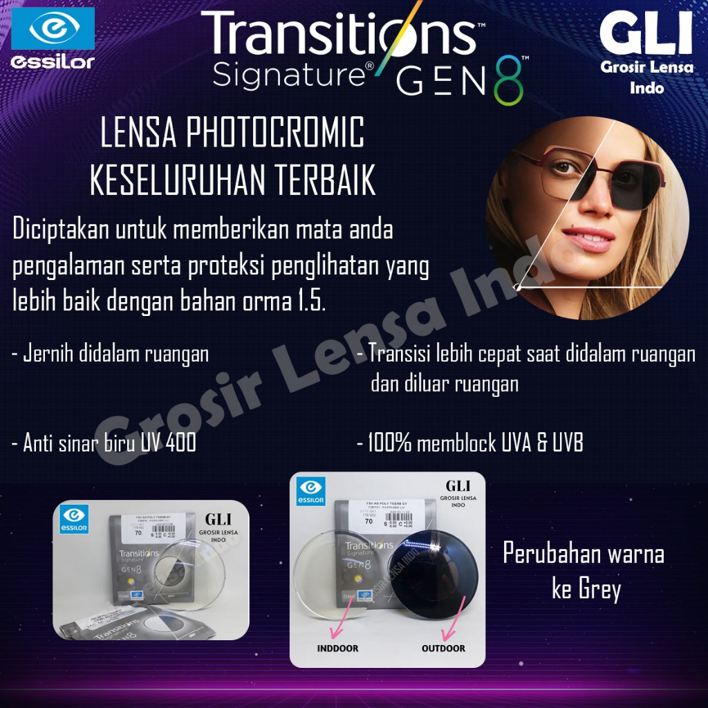 Jual Lensa Kacamata Essilor Orma 1 5 Transition Grey GEN 8 Crizal ROCK