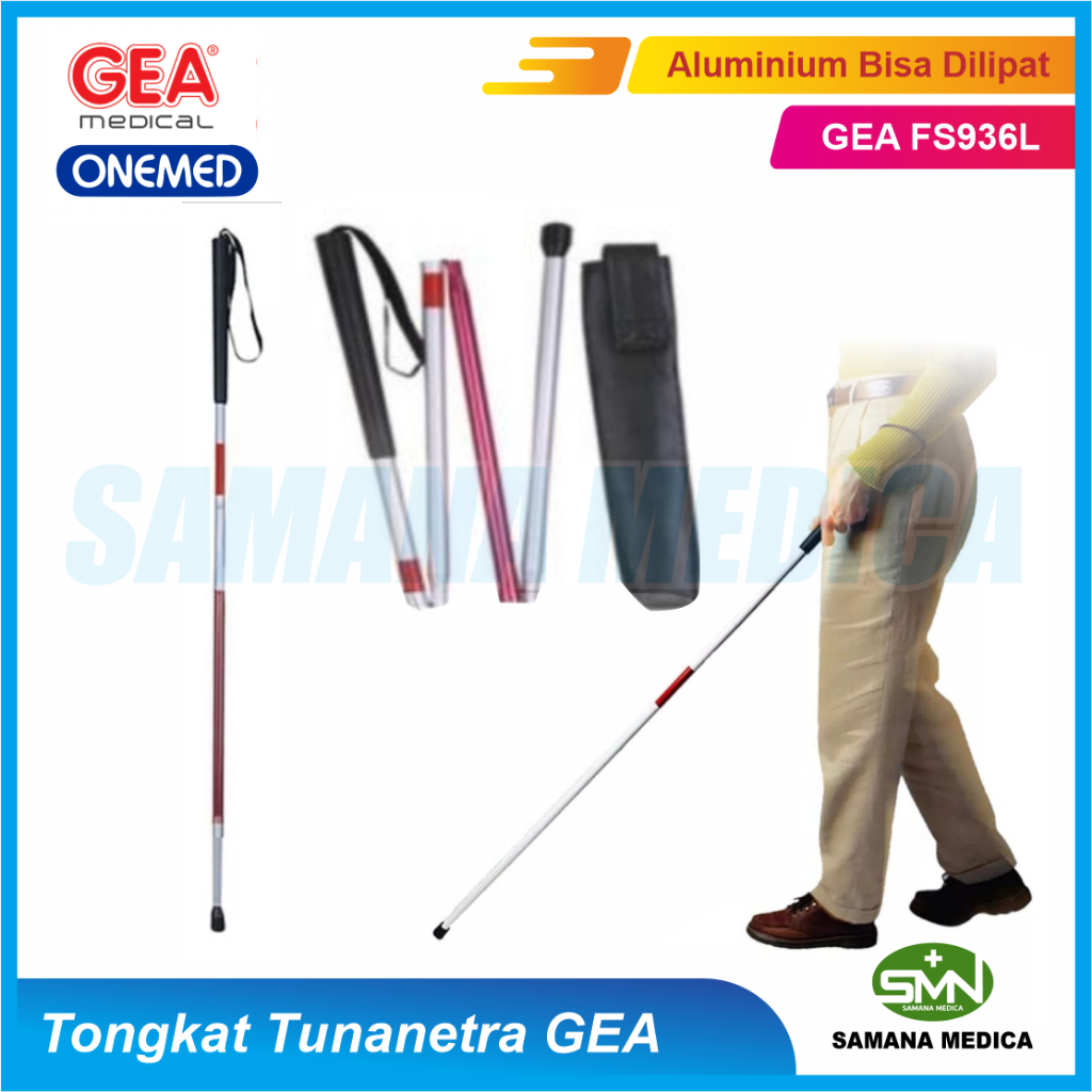 Jual Tongkat Jalan Tuna Netra Lipat Aluminium GEA ONEMED Dengan Pouch