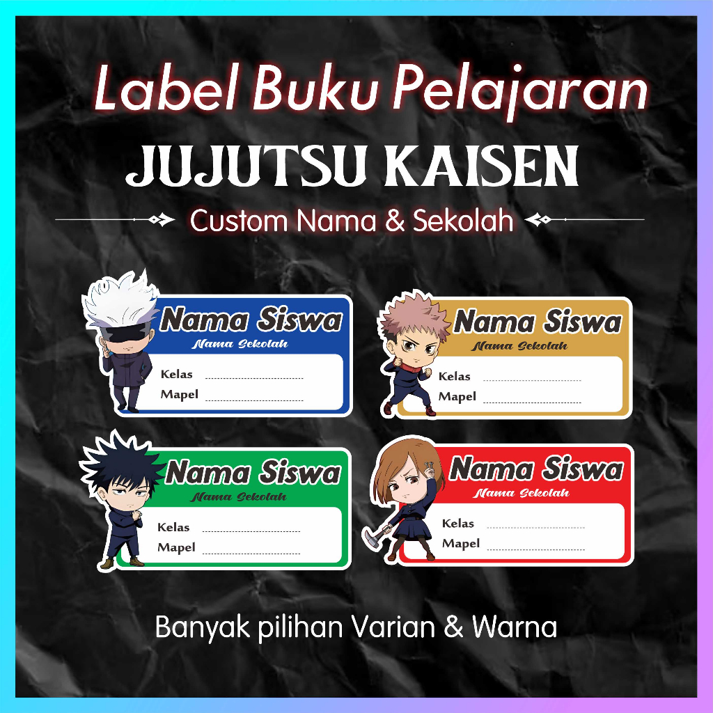 Jual Sticker Label Buku Pelajaran Sekolah Tema Jujutsu Kaisen Sticker