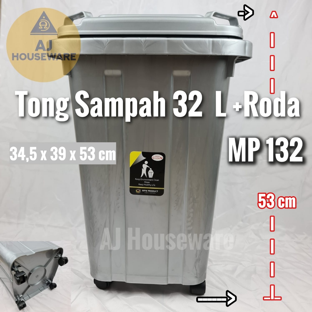 Jual TEMPAT SAMPAH SEGI DENGAN RODA TS 32 LITER SILVER MPW DUST