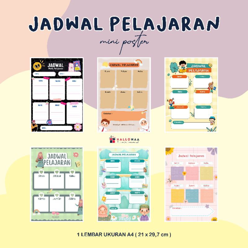 Jual Jadwal Pelajaran Mini Poster Aesthetic Size A Kode A Shopee