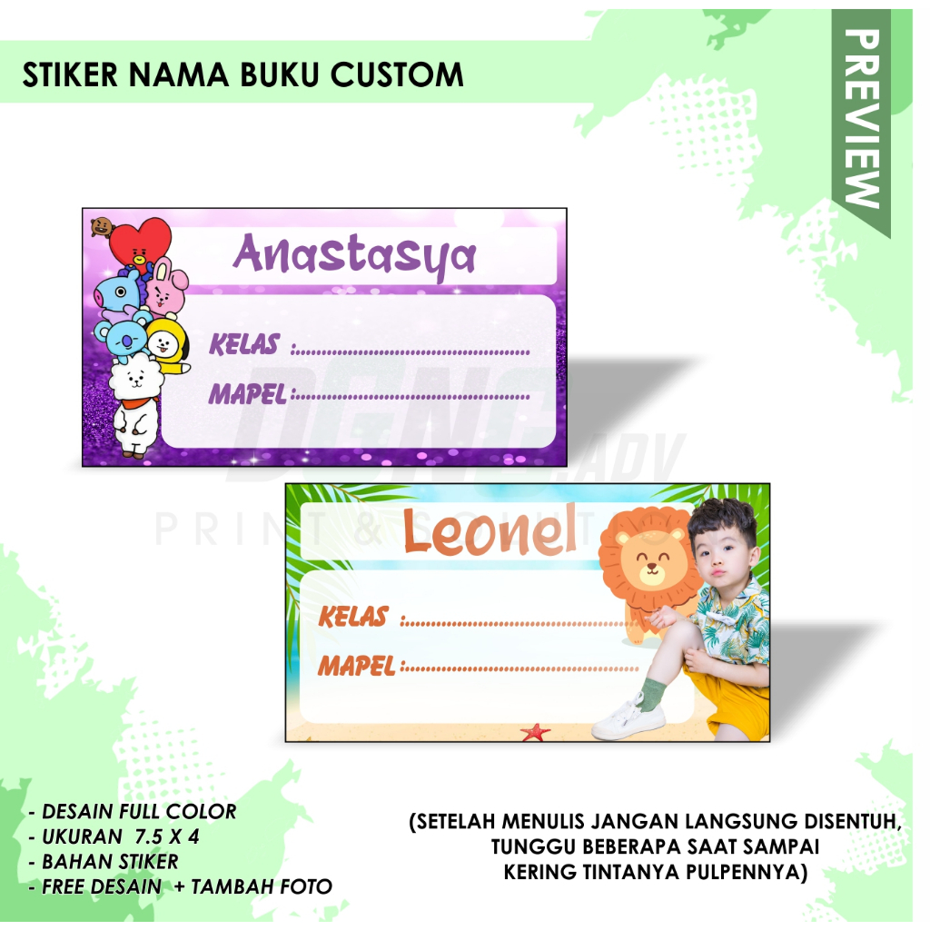 Jual Sticker Nama Buku Sekolah Custom Sticker Mata Pelajaran