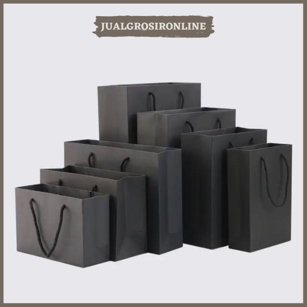 Jual Paper Bag Hitam Polos Elegant Handle Jinjing JUMBO Papper Bag