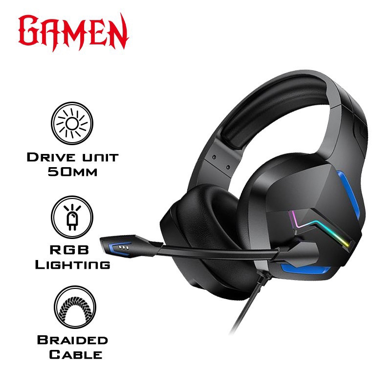 Jual GAMEN Headset Gaming GH2200 Headphone RGB LED Light Wire Audio