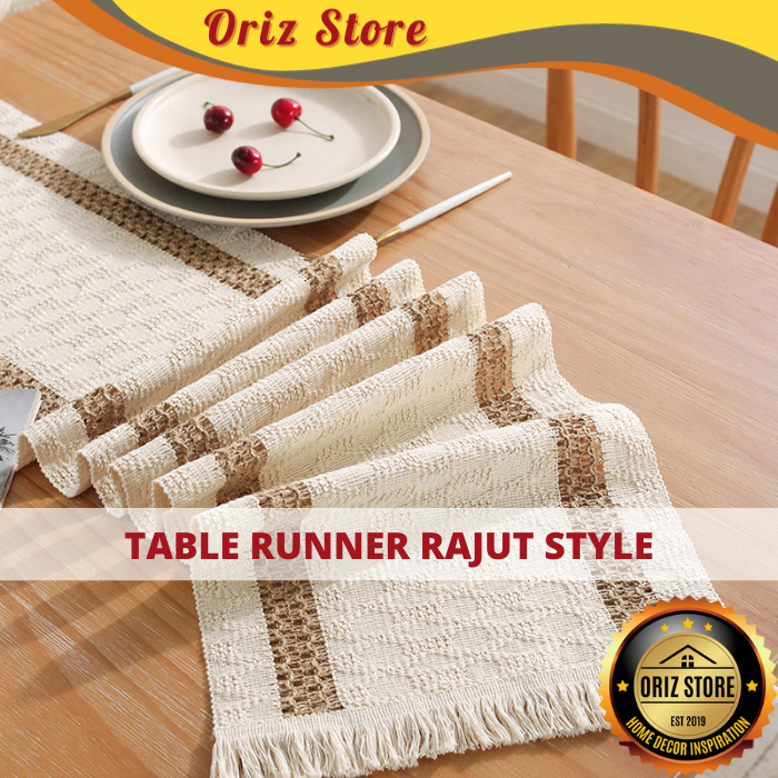 Jual Table Runner Taplak Meja Panjang Bahan Premium Rajut Style