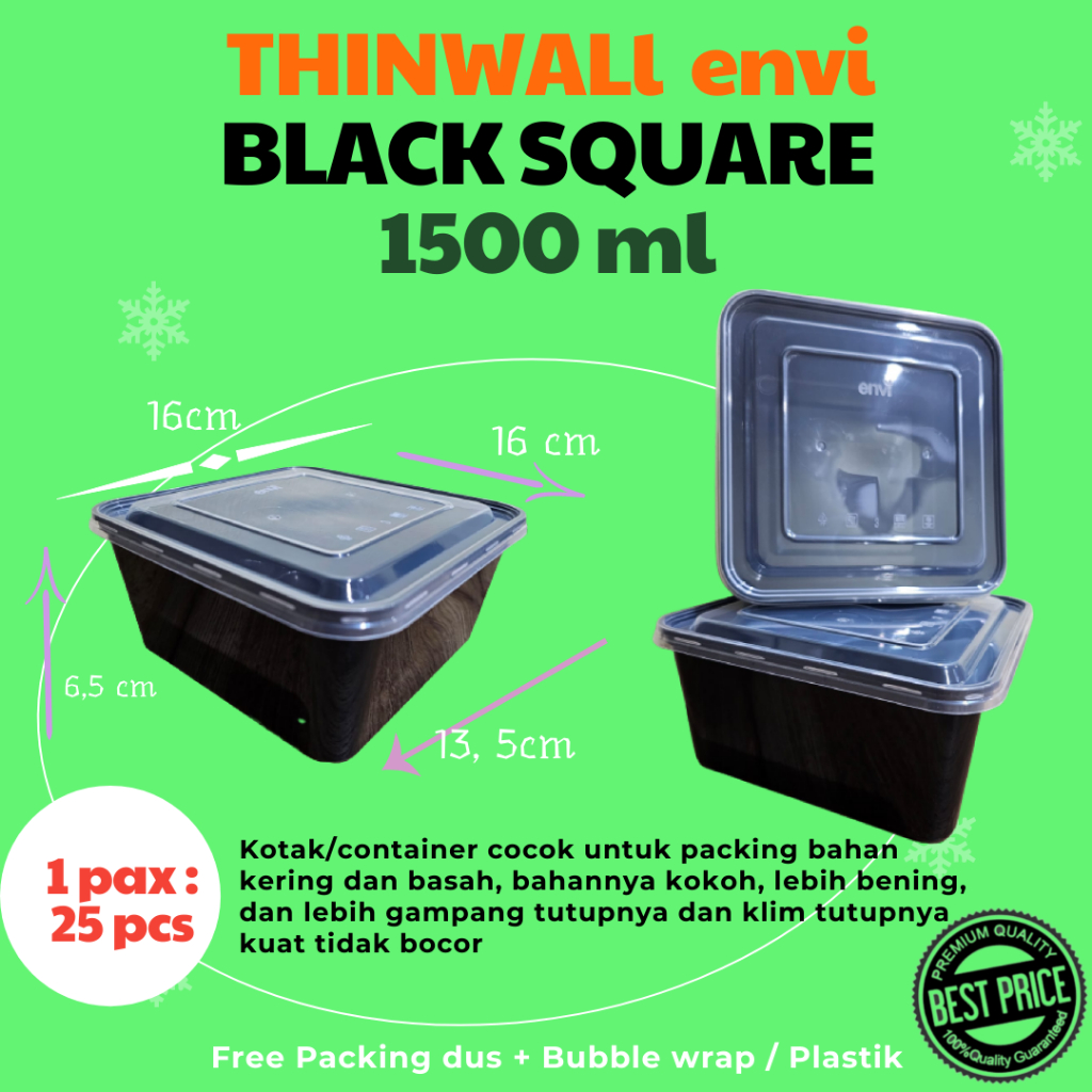 Jual Thinwall Kotak Makan Envi Black Ml Square Ml Isi