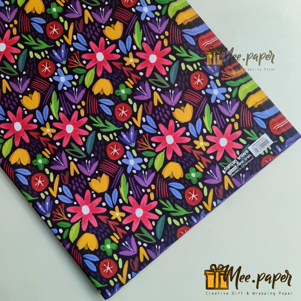 Jual Kertas Kado Sansan Wawa Motif Flower Dark Cute Bungkus Wrapping