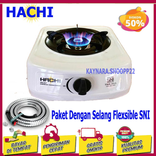 Jual Kompor Gas 1 Tungku SNI Merk Hachi Warna Putih Paket Dengan