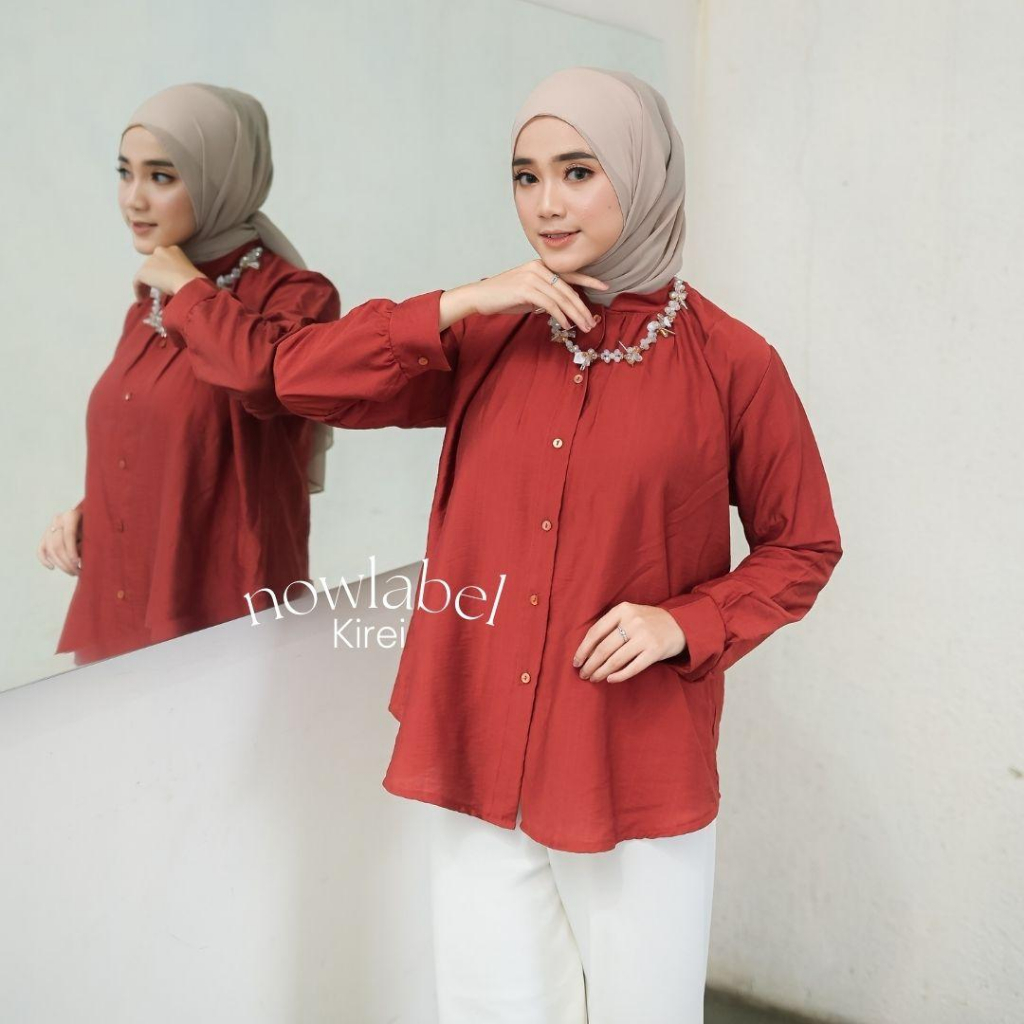 Jual Blouse Kirei Polo Linen Atasan Wanita Oversize Variasi Polos Dan