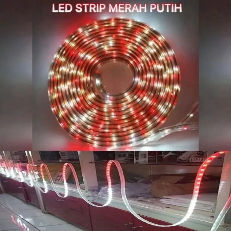 Jual LAMPU LED STRIP SELANG MERAH PUTIH DAN RGB 2835 3528 220V ADAPTOR