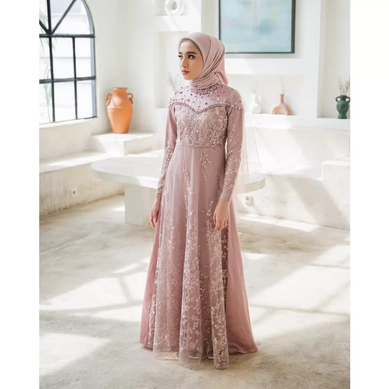 Jual Gamis Brukat Namira Dress Pesta Mewah Kondangan Seragaman Gamis