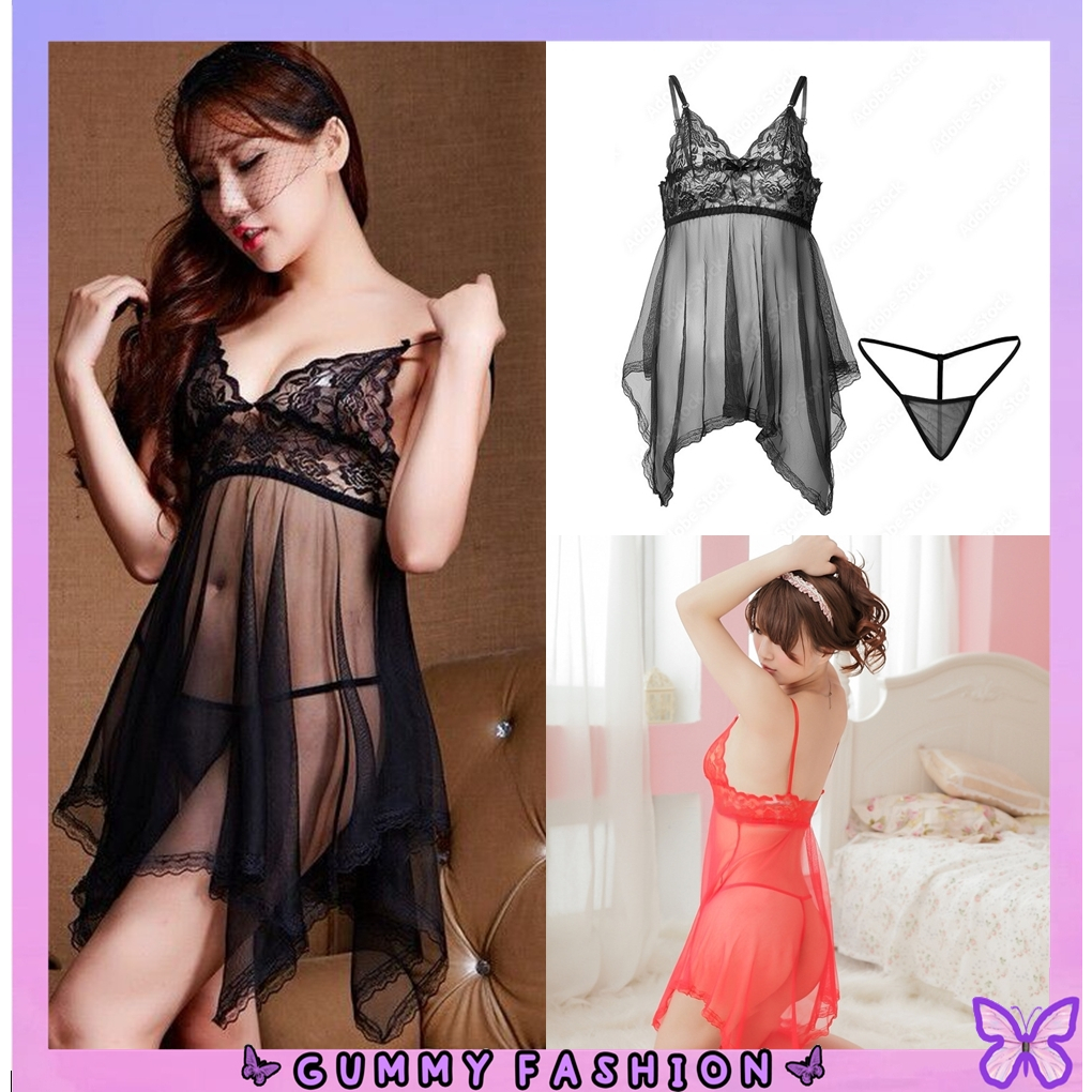 Jual Gummy Bt Pakaian Lingerie Sexy V Neck Model Renda Serat Mesh