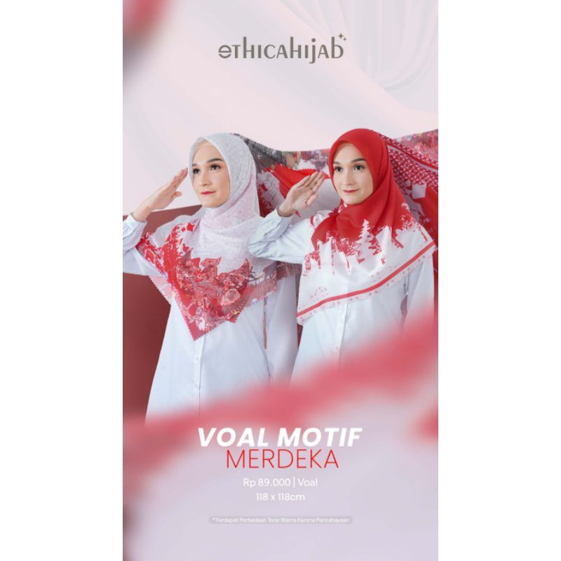 Jual Ethica Hijab Segi Empat Voal Motif Merdeka Voal Merah Putih