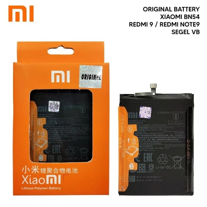 Jual BATERAI BATRE 100 XIAOMI REDMI 9 NOTE 9 BN54 BN 54 ORIGINAL 100